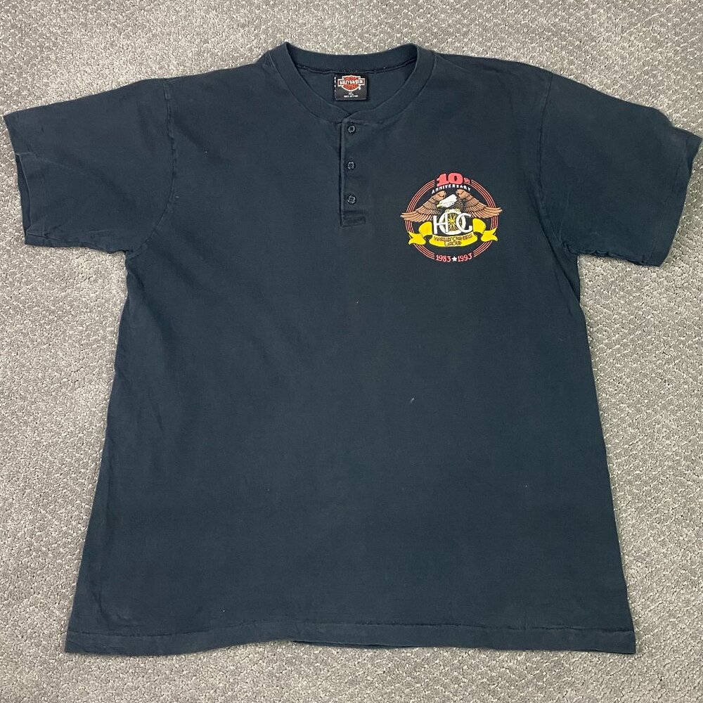 Vintage 90s Harley Davidson Shirt Men's XL Henley Short Sleeve Double Sided